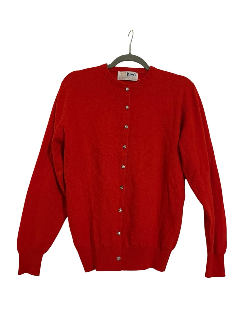Pringle of Scotland Red Cashmere Crystal Button Cardigan